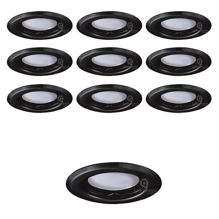 Lot de 10 Spots Encastrables Fixe Noir Mat avec GU10 LED 5W eqv. 50W Blanc Chaud 3000K