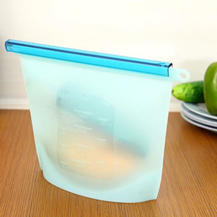 4 sacs 4000 ml Silicone frais sac a legumes de Accueil Aliments Sealing Stockage d'aliments en Silicone Réutilisable, Sachet de