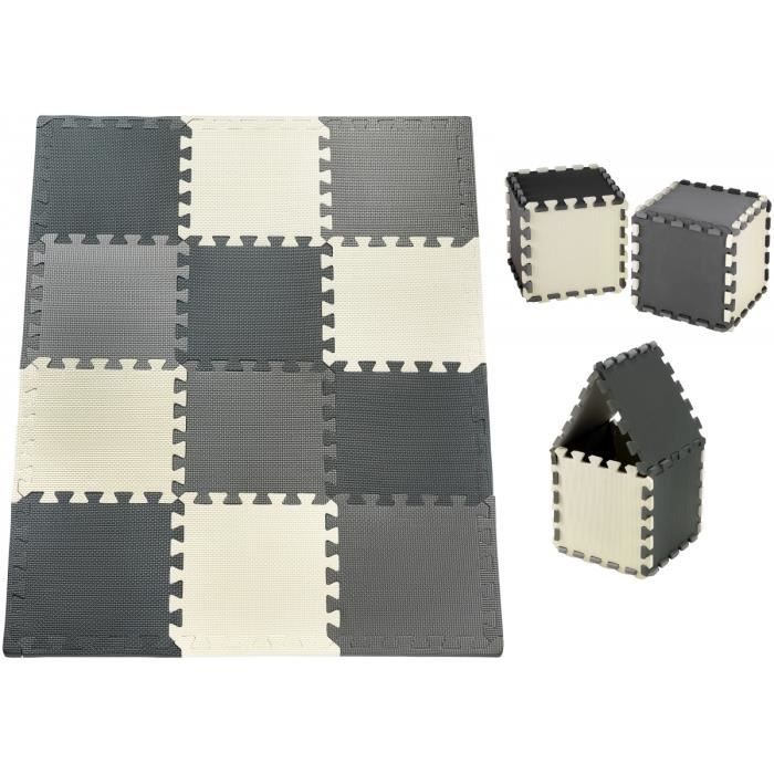 Moby-System Tapis de Puzzle pour Bébé 120 x 90 x 1,2 cm en Mousse EVA, Tapis de Jeu sans Odeur sans Polluant - 12 Pièces - Gris