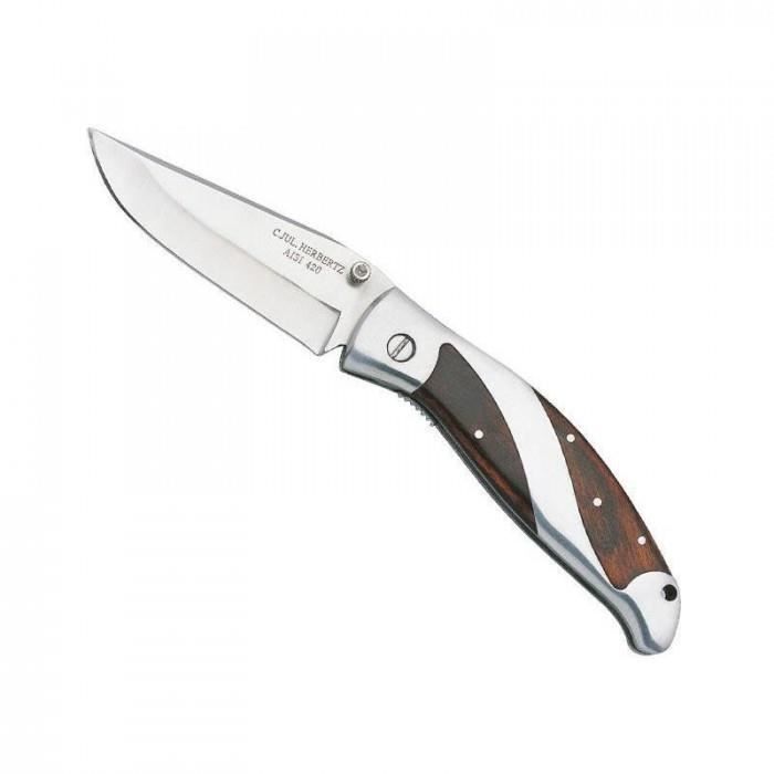 distingue couteaux pliants herbertz - 216211 - couteau herbertz metal/pacca 11cm inox + clip + coffret