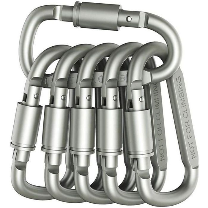 6 Pieces Alliage D'Aluminium Mousqueton A Verrouillage A Anneau en D Leger Mais Fort