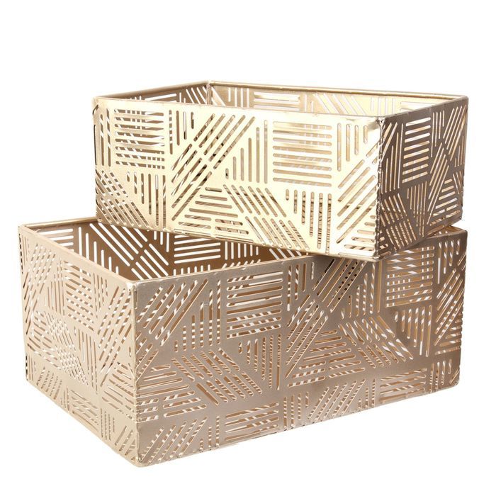 2 Paniers de rangement en métal ajouré Art Déco - Doré