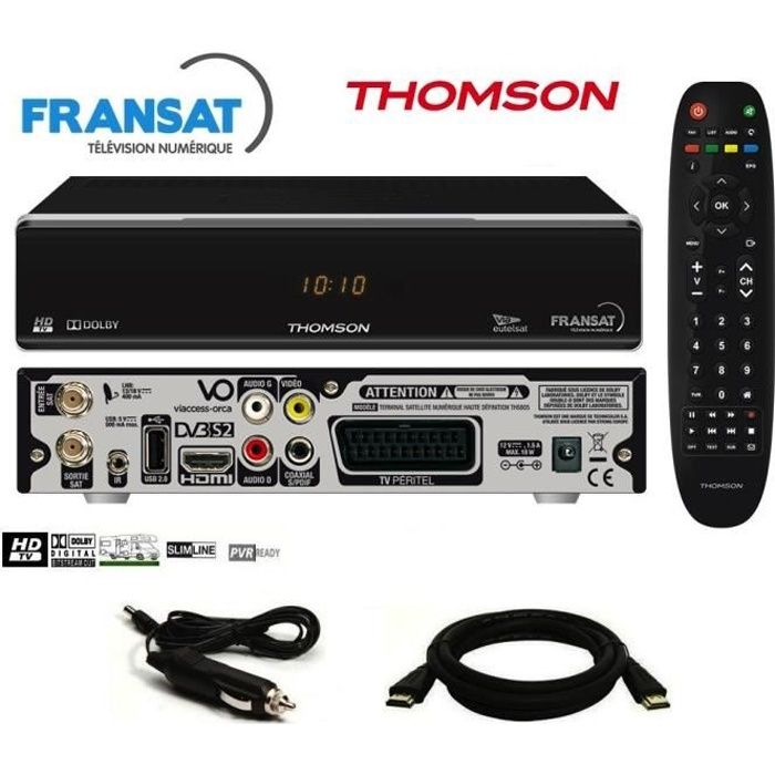 Pack récepteur Thomson THS805 HD + Carte Fransat + Câble 12V + Câble HDMi Offert - Décodeur TNT Satellite Camping Car