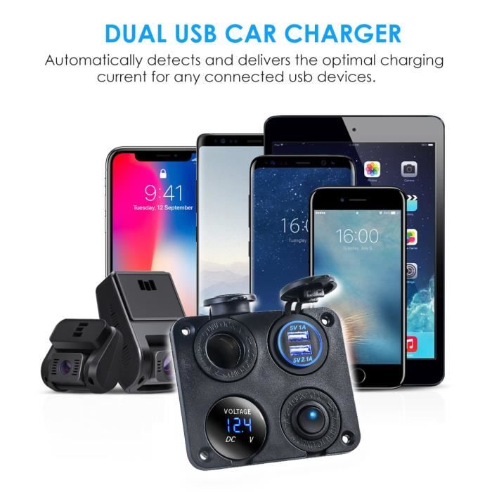 4 en 1Dual USB voiture allume-cigare prise chargeur voltmètre interrupteur 12 V/24 V Blu Ray