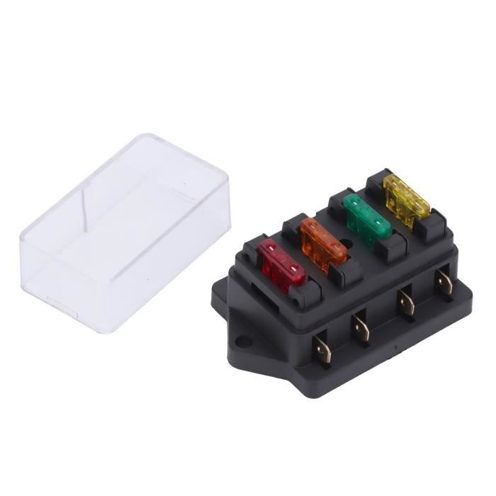 RIN Bloc de fusible de lame Boîte de porte-fusible à lame à 4 voies étanche avec fusible 4 pièces pour bateau marin de voiture