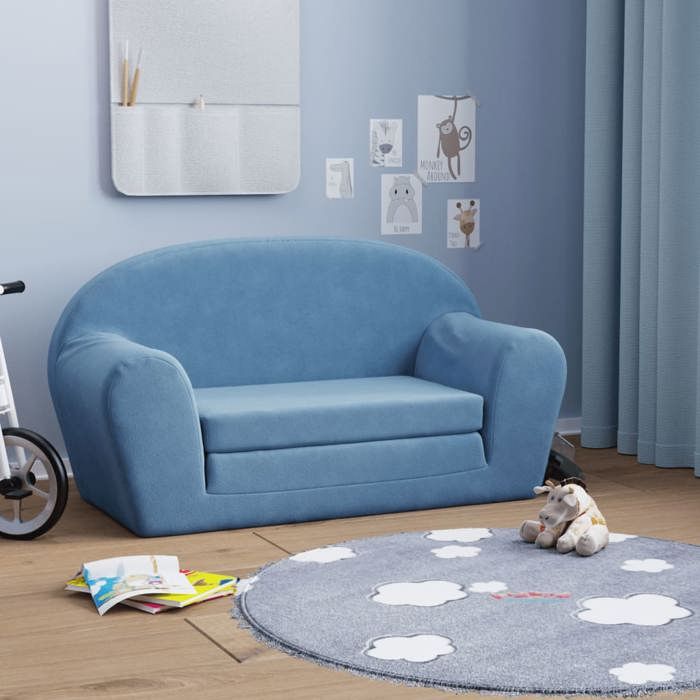 vidaXL Canapé-lit pour Enfants 2 Places Lit de Jour avec Dossier et Accoudoirs Lit dInvité Meuble de Chambre Salon Bleu 357002