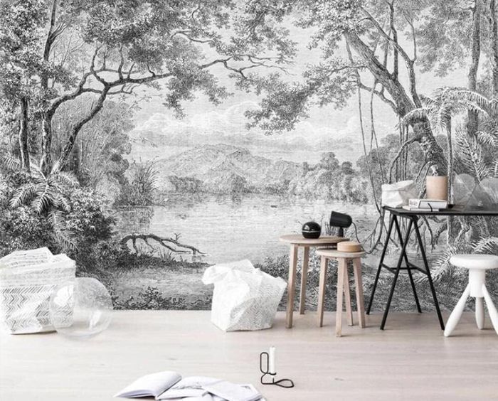 Papier Peint Panoramique 3D Paysage Noir Et Blanc Papier Peint 3D Soie ...