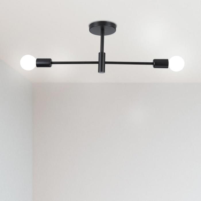 WOTTES Rétro Lampe Plafonnier Luminiare Vintage Industrielle 2 Spot Lustre Eclairage pour Salle à Manger Chambre Salon Noir