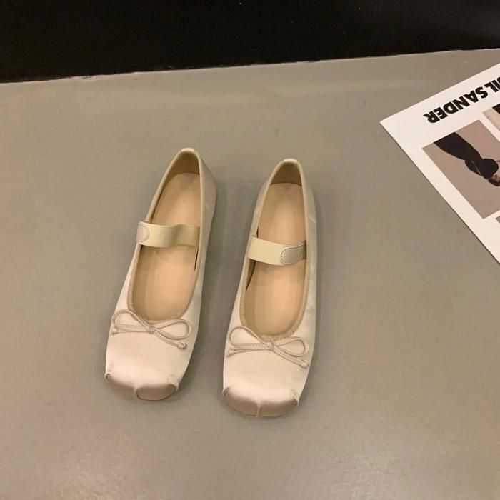 Ballerines Plates en Satin Rétro pour Femme,Chaussures à Essence