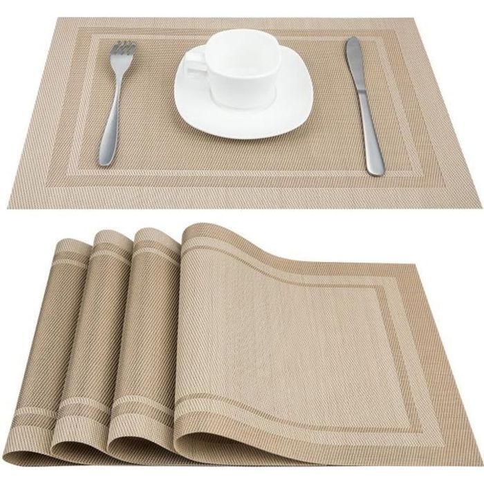 Lot De 6 Sets De Table PVC CHAOCHI – Rectangulaires, Noir Et Or, Antidérapants