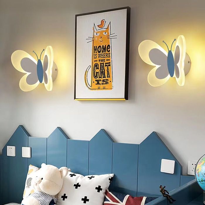 Applique Murale LED Interieur avec Interrupteur 14W Lampe Applique de Chevet en Papillon Rose Éclairage Mural de Couleur（Bleu）