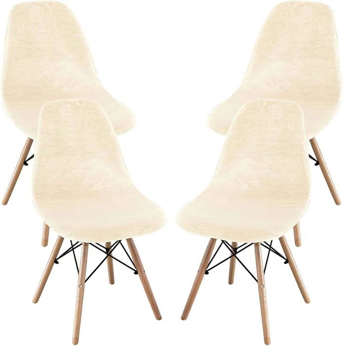 4Pcs Velours Housses de Chaise de Salle à Manger Scandinaves Extensible Couverture de Chaise sans Accoudoirs - Beige