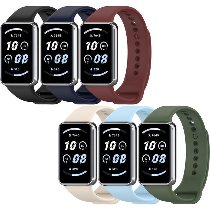 Bracelets de Remplacement Compatible pour Honor Band 9/Band 10 Silicone Sport Imperméable Réglable Remplacement Bande Lot de 6
