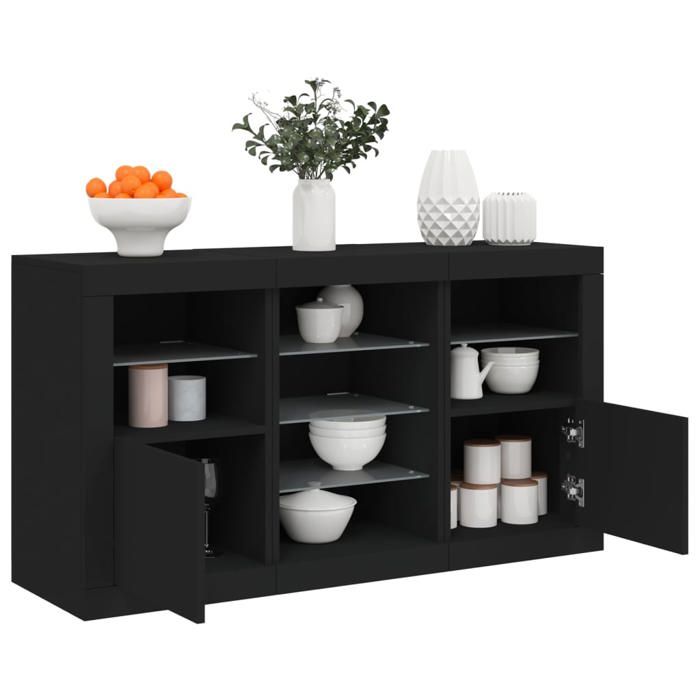 SALE 2025Meuble bas bahut vaisselier - Buffet avec lumières LED noir 123x37x67 cm 46 94 Kg 1160