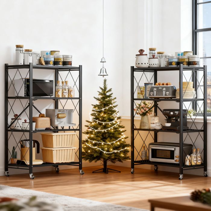 Ensemble de 2 Étagères de rangement- pliable de 3-4 niveaux avec roulettes- multifonctionnelle en Noir