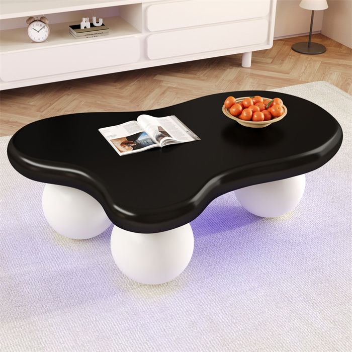 Table Basse Blanche et Noire en Forme de Nuage avec éclairage LED - 16 Couleurs Tables Basses Salon Pieds Ronds Style Unique