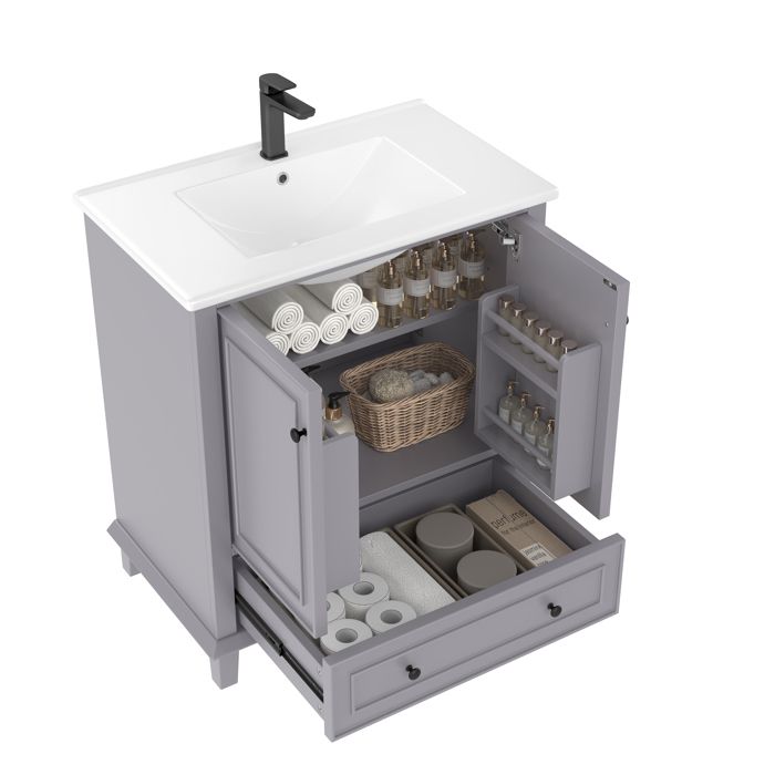 Meuble de salle de bain sur pied avec lavabomeuble sous-vasquerésistant à lhumidité et à leau lavabo en céramique intégré
