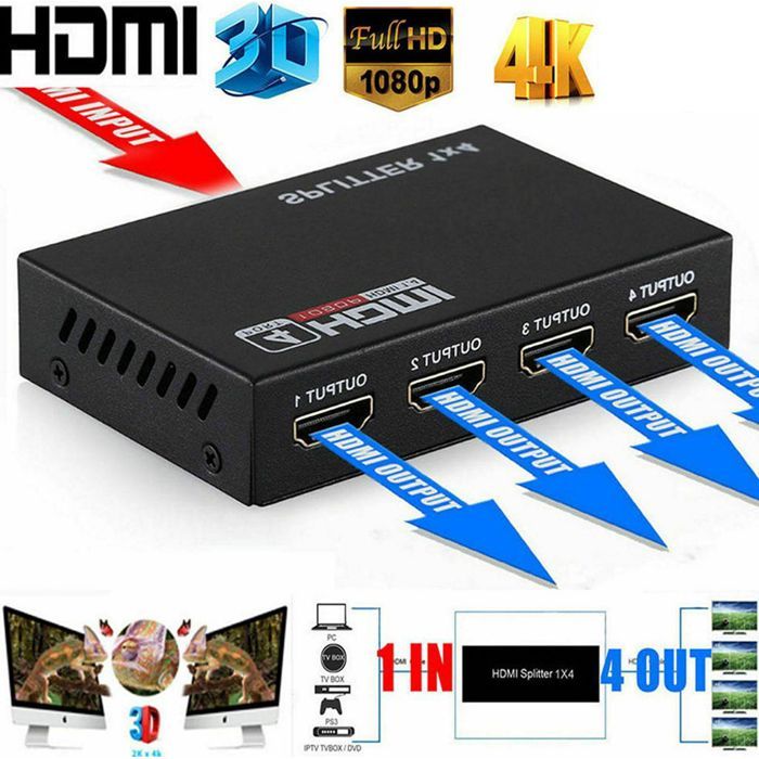 Répartiteur HDMI 1 entrée 4 sorties HD 1080p avec alimentation pour TV HD Étiquette