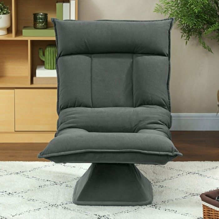 Fauteuil sol pivotant 360° dossier 5 positions réglable + canapé méditation pliable salon lecture gris foncé