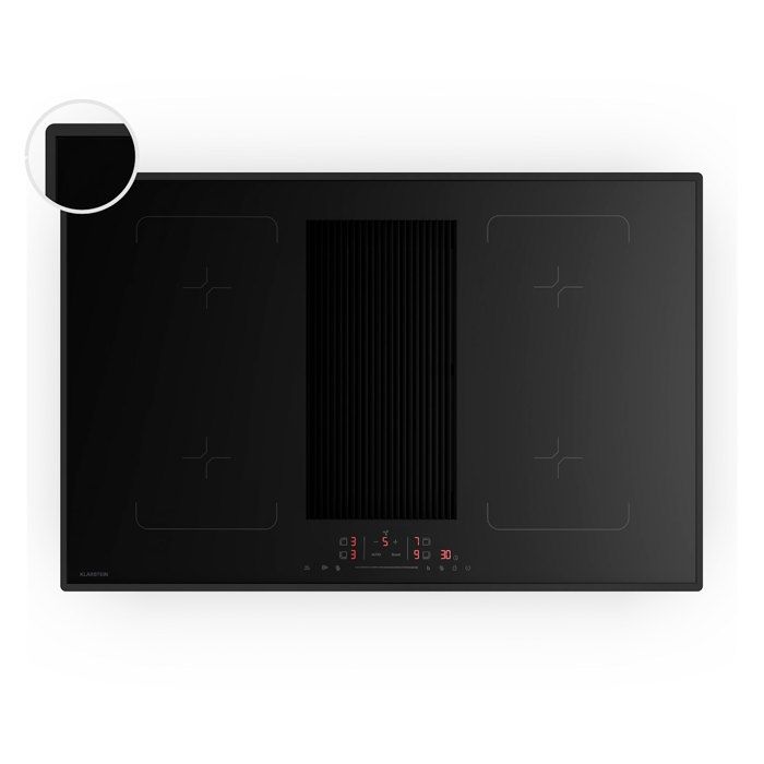 Klarstein velaire flex plaque &agrave; induction avec hotte int&eacute;gr&eacute;e 80 cm minimaliste puissante 8400w noir