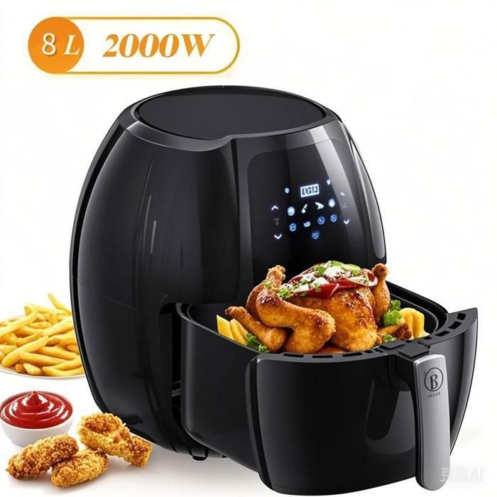 Air Fryer 8L Friteuse sans huile 2000W Friteuse à air 8 Programmes Prédéfinis80 200°C Écran Tactile - Boutons Anti-Brûlure