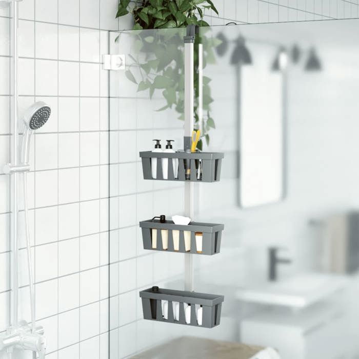 Étagère de douche suspendue - vidaXL - 30x15x(67-105) cm - Aluminium - Argent - 3 niveaux - Hauteur réglable