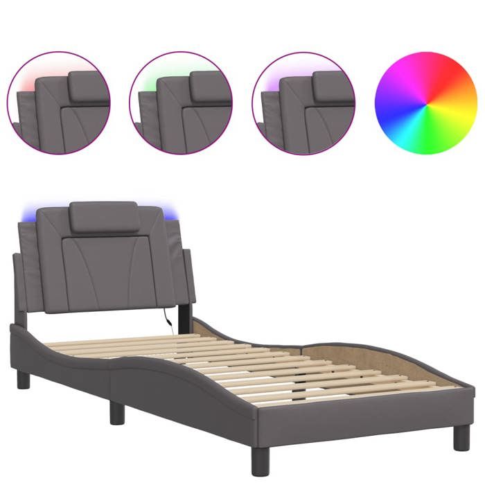 Printemps/été 2025 Structure de lit - SOLOMON - pour Adulte/enfant avec LED sans matelas gris 90x190 cm LV11377