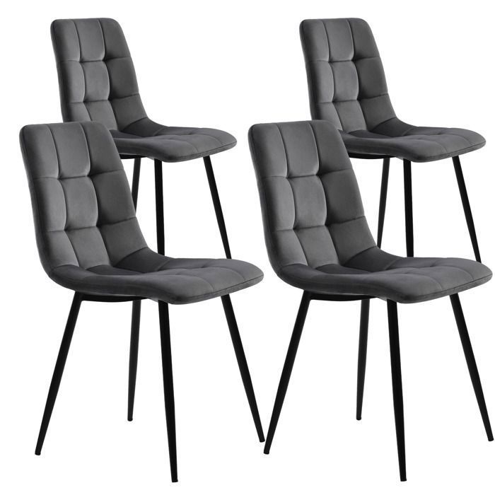 Lot de 4 chaise salle à manger aspect velours bleu foncé rétro