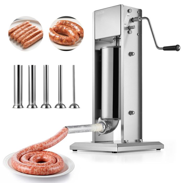 Machine à Saucisses électrique VEVOR 12 L - Poussoir Vertical En Inox - Contrôle De Vitesse Et Pédale - Avec 4 Tubes De Remplissage - Pour Cuisine Maison Ou Professionnelle