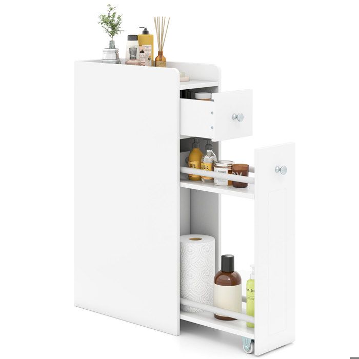 GIANTEX Armoire de Salle de Bain Étroit 40x18x70 cm 3 Roulettes 2 Tiroirs Meuble de Rangement Moderne pour Salon Cuisine