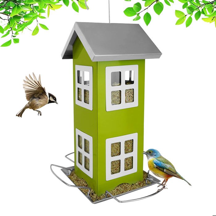 Relaxdays Maison pour oiseaux métal à suspendre H x L x P: 26 x 12 x 12 cm petite mangeoire jardin & balcon verte