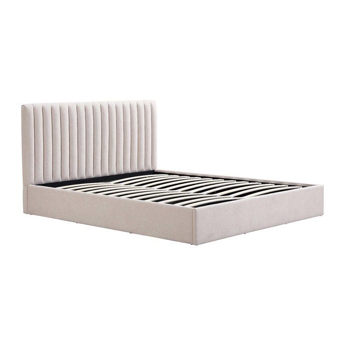 Lit coffre 140 x 190 cm – Tissu – Beige – SARANELI