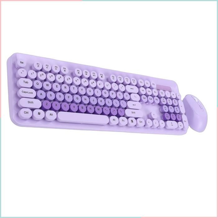 Cocosity Clavier 104 touches Clavier et souris sans fil mignons 104 touches Style machine à écrire informatique clavier Violet