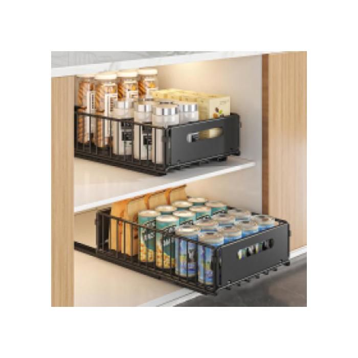 2Pcs Panier de rangement coulissant pour armoire étagère à tiroir Placard de Cuisine Organiseur - 37.5x24.5x19cm