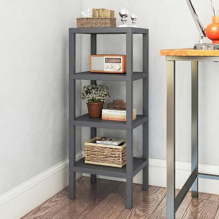 Meuble Étagère Autoportante à 4 Niveaux COSTWAY Organisateur de Rangement en PP pour Salle de Bain Cuisine Salon Buanderie Gris