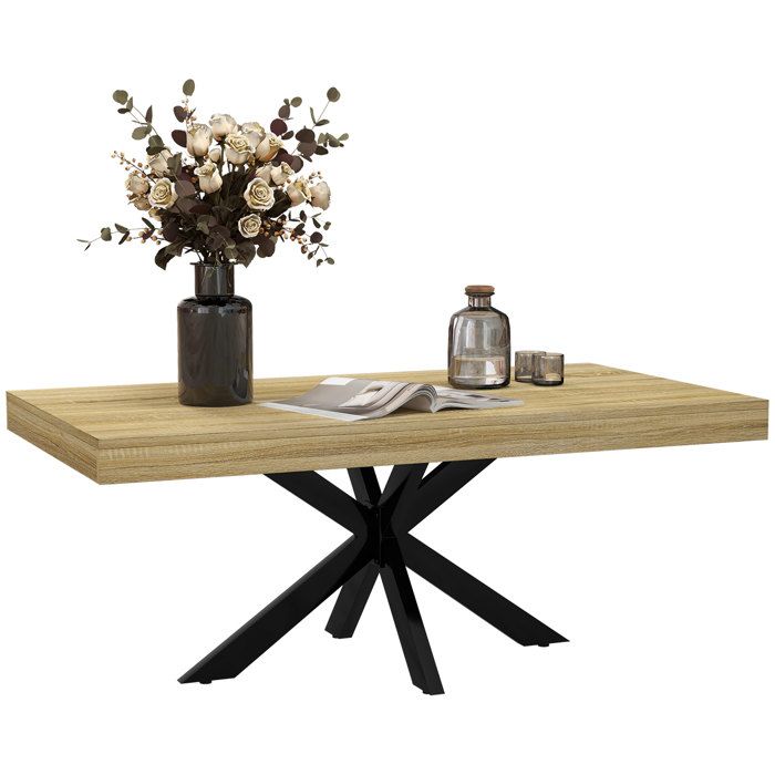 Table Basse HOMCOM rectangulaire table dappoint Style Industriel en métal Noir et Plateau aspect Bois - dim. 110 x 60 x 45cm