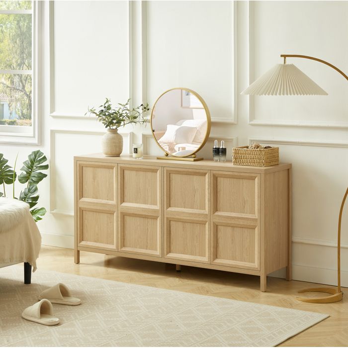 Buffet bas 4 portes ouverture Tip-On charnières Soft-Close - TCQPZ - Chêne Clair MDF 160 × 40 × 80 cm