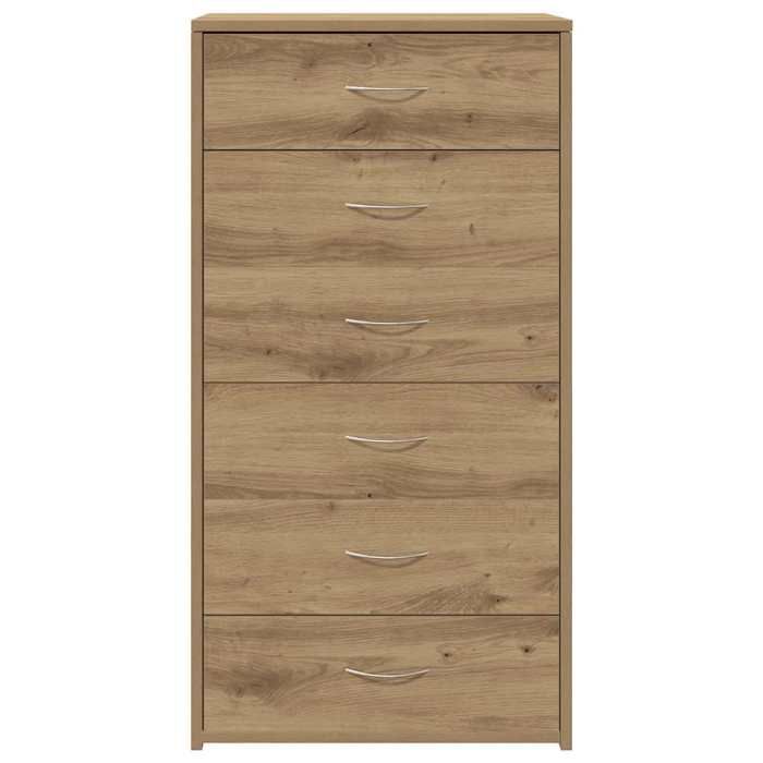 (16995)Commode - contemporain - Buffet rangement - avec 6 tiroirs chêne artisanal bois dingénierie poid:26.5 kg