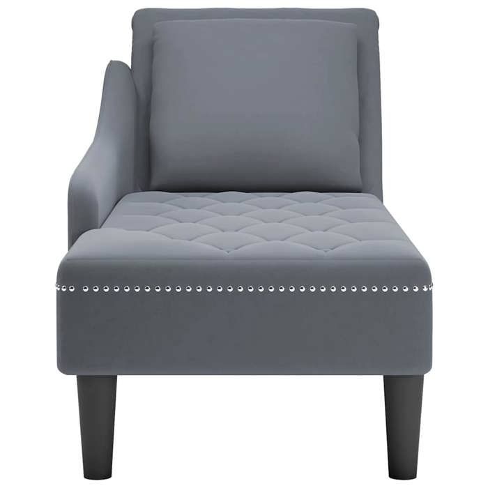 Confortable Fauteuil long look élégant 1 place et coussin et accoudoir droit gris foncé velours__23076