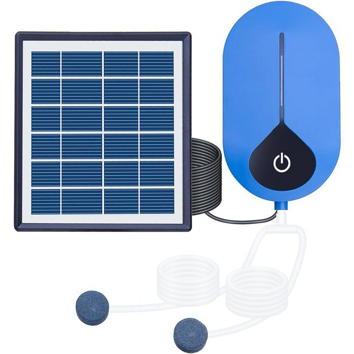 Pompe à oxygène pour bassin-Aérateur solaire pour bassin-Pompe à air solaire-3 vitesses-3600 mAh-Rechargeable-14 x 13 cm-Bleu