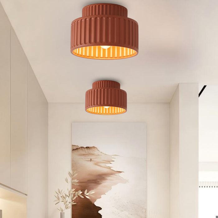 SNOGOLD 2PCS Plafonnier Minimaliste en Résine Ø23cm E27 Luminaire Nordique Orange Cylindrique Lampe de Plafond pour Balcon Chambre