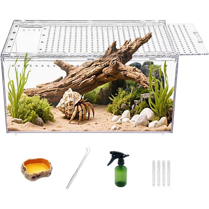 Terrarium empilable araignée reptile 40 x 25 x 20 cm PC transparent ventilation ouverture magnétique résiste de -20°C à 120°C