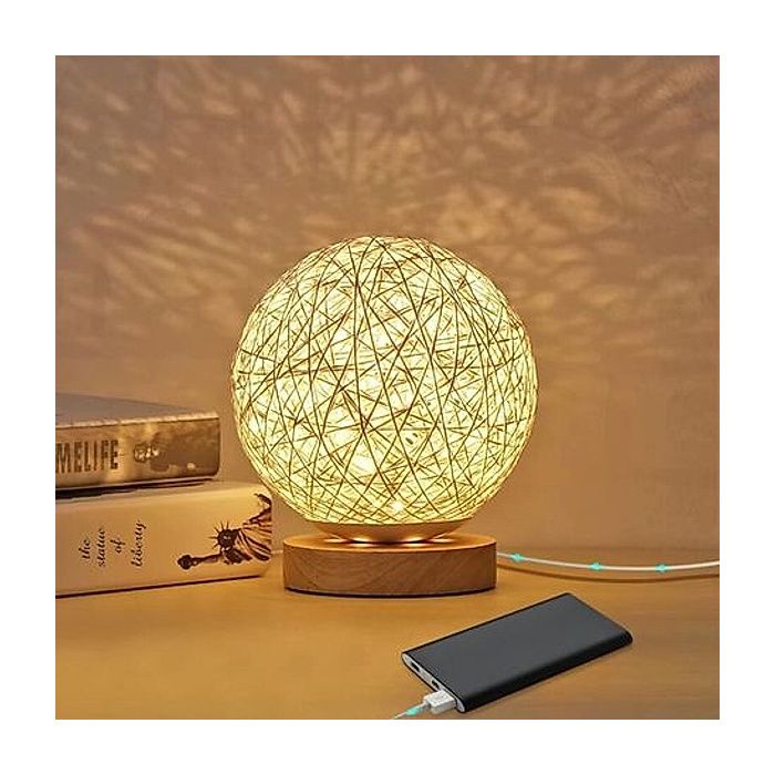 Rotin Lumière de Nuit Lampe dAmbiance de Chambre en Rotin et Bois pour chambre à coucher