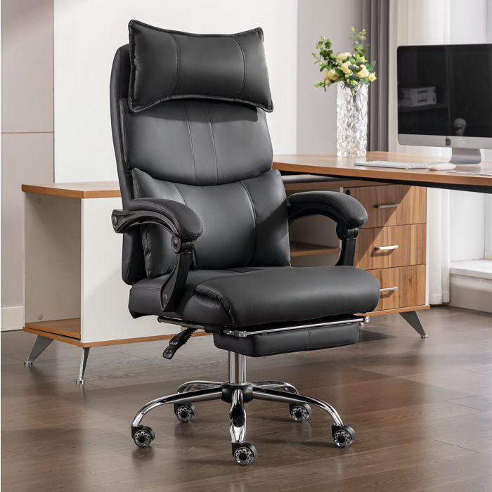 Chaise de bureau ergonomique pivotante réglable en hauteur dossier haut appui-tête tissu noir JOINERY