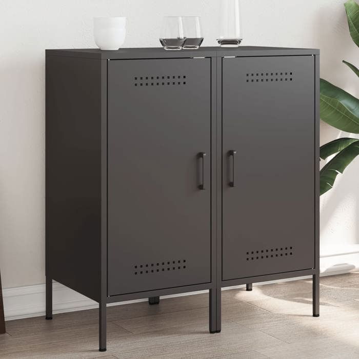 Noir Buffets 2 pcs noir 36x39x79 cm acier - Meuble Rangement LV36513
