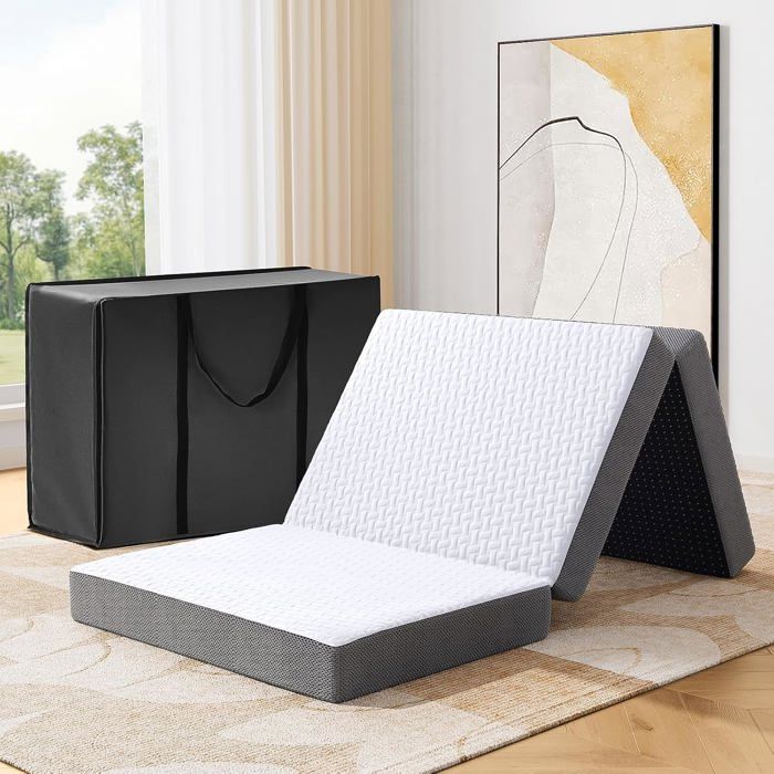 Matelas pliable 140x200x15 cm mousse mémoire de forme housse amovible lavable machine matelas invité avec sac de rangement