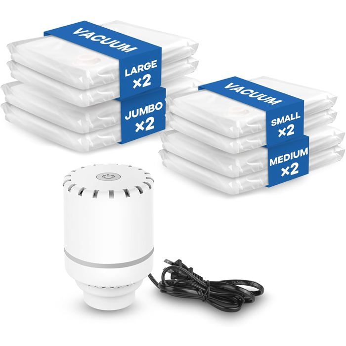 Lot de 8 Sacs Sous Vide 2XL/2L/2M/2S Réutilisables pour Matelas Vêtements Couettes Literie et Oreillers