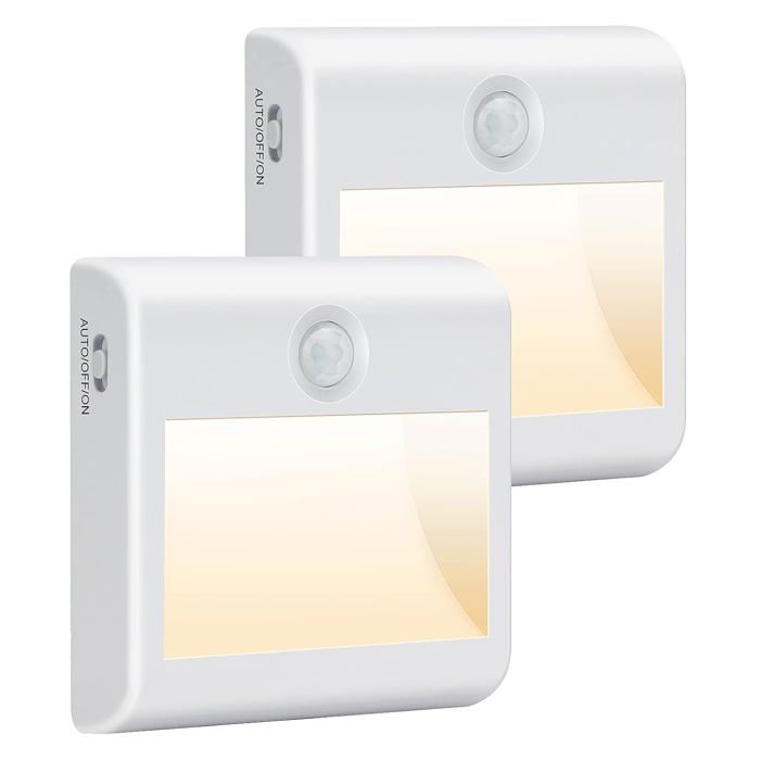 Veilleuse LED lot 2 - détecteur mouvement 3 m 120° - 4000K blanc naturel - pile AA - lampe adhésive placard couloir escalier