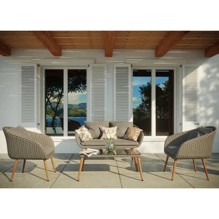 Le Rina Salon De Jardin Rotin 4 Places En Resine Tressee