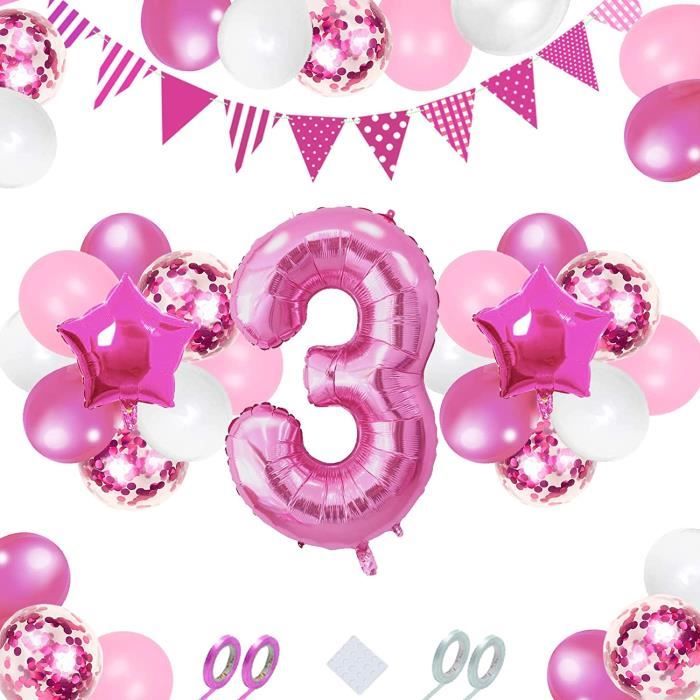 Ballon Anniversaire 3 Ans Deco D Anniversaire Fille 3 Ans Happy Birthday Ballon 3 Ans Decoration Ballon A Air Confettis Rose 1239 Cdiscount Maison